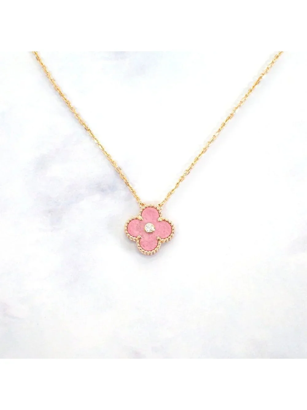 Van Cleef & Arpels Vintage Alhambra Pendant 18k Pink Gold Rhodonite